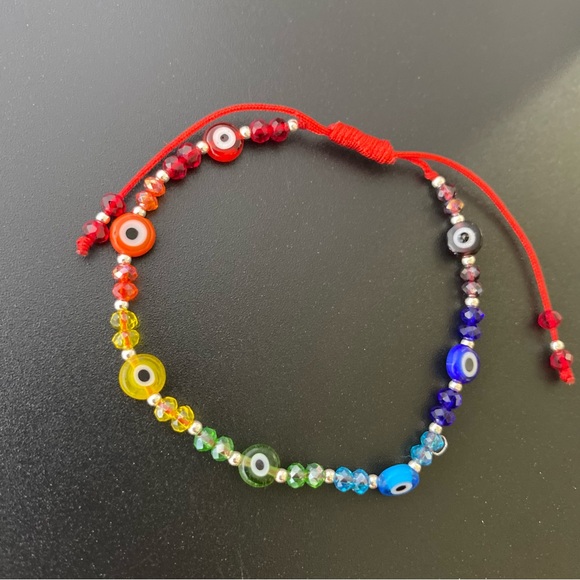 925 Sterling Silver Red Thread Eye Adjustable Bracelet Good Luck Pulsera - Picture 12 of 14